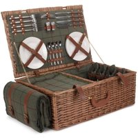Red Hamper Wicker 4 Person Green Tweed Fitted Picnic Basket