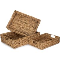 Red Hamper Water Hyacinth Water Hyacinth Shallow Rectangular Storage Basket Set 3 in Brown