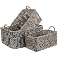 Red Hamper Wicker Shallow Antique Wash Storage Basket Set of 3 in Brown