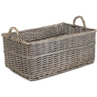 Red Hamper Wicker Shallow Antique Wash Storage Basket in Brown | Size: Small