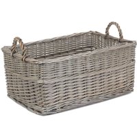 Red Hamper Wicker Shallow Antique Wash Storage Basket in Brown | Size: Medium