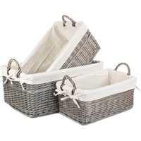 Red Hamper Wicker Shallow Lined Antique Wash Storage Basket Set of 3 in White
