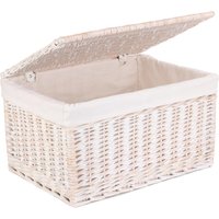 Red Hamper Wicker White Wash Steamed Cotton Lined Storage Basket | Size: Small