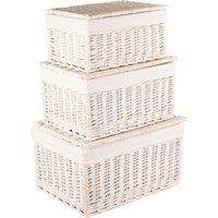 Red Hamper Wicker Set of 3 White Wash Steamed Cotton Lined Storage Basket