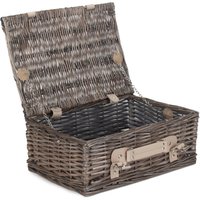 Red Hamper Wicker 35cm Antique Wash Split Willow Picnic Basket Unlined in Grey