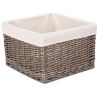 Red Hamper Wicker Square Antique Wash Lined Storage Basket in White | Size: Medium