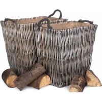 Red Hamper Wicker Set of 2 Rectangular Grey Log Basket