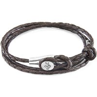 ANCHOR & CREW Men's Dundee Silver & Braided Leather Bracelet in Brown