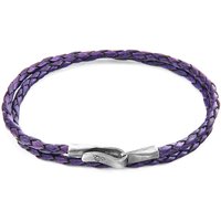 ANCHOR & CREW Men's Liverpool Silver & Braided Leather Bracelet in Purple | Size: 21 cm