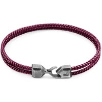ANCHOR & CREW Men's Cromer Silver & Rope Bracelet in Purple | Size: 19 cm