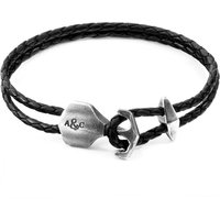 ANCHOR & CREW Men's Delta Anchor Silver & Braided Leather Bracelet in Black | Size: 21 cm