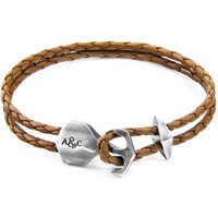 ANCHOR & CREW Men's Delta Anchor Silver & Braided Leather Bracelet in Light Brown | Size: 21 cm
