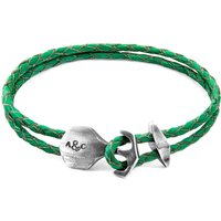 ANCHOR & CREW Men's Delta Anchor Silver & Braided Leather Bracelet in Green | Size: 21 cm