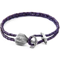 ANCHOR & CREW Men's Delta Anchor Silver & Braided Leather Bracelet in Purple | Size: 21 cm