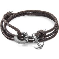 ANCHOR & CREW Men's Clyde Anchor Silver & Braided Leather Bracelet in Brown