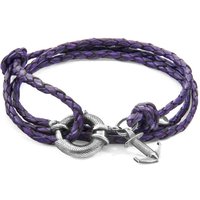 ANCHOR & CREW Men's Clyde Anchor Silver & Braided Leather Bracelet in Purple