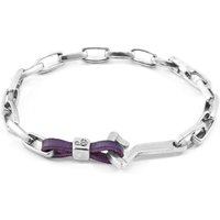 ANCHOR & CREW Men's Frigate Anchor Silver & Flat Leather Bracelet in Purple | Size: 19 cm