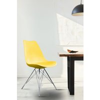 Fusion Living Soho Plastic Dining Chair with Chrome Metal Legs in Yellow