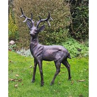 Inspirational Gifting Standing Stag Buck Ornament cast from Aluminium Large in Bronze