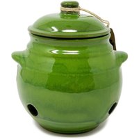 Verano Spanish Ceramics Selena Glazed Hand Dipped Kitchen Dining Garlic Jar with Lid (H) 15cm in Dark Green