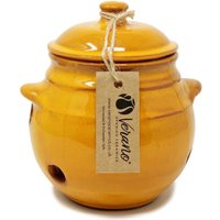 Verano Spanish Ceramics Selena Glazed Hand Dipped Kitchen Dining Garlic Jar with Lid (H) 15cm in Orange
