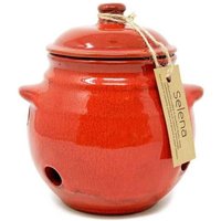 Verano Spanish Ceramics Selena Glazed Hand Dipped Kitchen Dining Garlic Jar with Lid (H) 15cm in Red