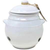 Verano Spanish Ceramics Rustic Pastel Fully Dipped Terracotta Kitchen Garlic Storage Jar w/ Lid (H) 15cm in White