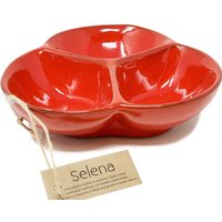 Verano Spanish Ceramics Selena Glazed Hand Dipped Kitchen Dining Snack Trio Dish Medium (D) 18cm in Red