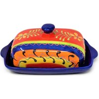 Verano Spanish Ceramics Classic Spanish Hand Painted Kitchen Dining Butter Dish 19cm L x 12cm W (internal 4cm H) Daisy Chains