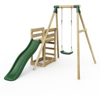 OutdoorToys Wooden Single Swing Set with Slide - Solar Green
