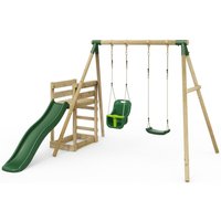 OutdoorToys Wooden Double Swing Set with Baby Seat & Slide - Luna Green