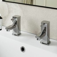 Modern Set Chrome Hot & Cold Twin Bath Taps Deck Mounted Brass Metallic