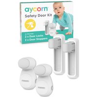Aycorn Baby Safety Door Kit 2 Door Locks + 2 Door Stoppers in White