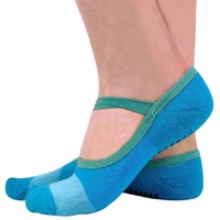 Sock Snob Women's 2 Pairs Cotton Non Slip Yoga Socks with Straps in Blue | Size: 4-8