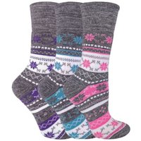 Sock Snob Women's 3 Pack Warm Fairisle Thermal Diabetic Socks for Winter in Grey | Size: 4-8