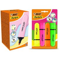 Bic Highlighter Neon Chisel Tip 4x with Pastel Flat Pink Highlighters 12x