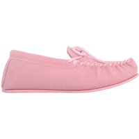 SNUGRUGS Women's Grace, Suede Moccasins with Floral Cotton Inner & Rubber Sole in Pink | Size: 4