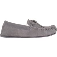 SNUGRUGS Women's Clara, Wool Suede Moccasin Slipper with Rubber Sole in Grey | Size: 4