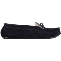 SNUGRUGS Men's Slip On Suede Moccasin Slippers with Wool Lining & Rubber Sole. Made in UK in Navy | Size: 11