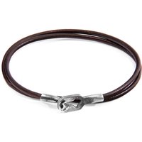 ANCHOR & CREW Men's Tenby Silver & Round Leather Bracelet in Brown | Size: 21 cm