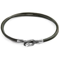 ANCHOR & CREW Men's Tenby Silver & Round Leather Bracelet in Green | Size: 21 cm