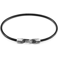 ANCHOR & CREW Men's Talbot Silver & Round Leather Bracelet in Black | Size: 21 cm