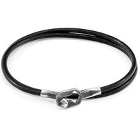 ANCHOR & CREW Men's Tenby Silver & Round Leather Bracelet in Black | Size: 21 cm