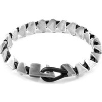 ANCHOR & CREW Men's Brixham Maxi Silver & Round Leather Bracelet in Black | Size: 23 cm