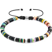 ANCHOR & CREW Men's Kivu Silver & Vinyl Disc Macrame Bracelet in Black