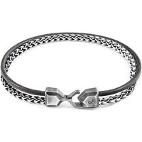 ANCHOR & CREW Men's Bowspirit Mast Silver & Round Leather Bracelet in Grey | Size: 19 cm