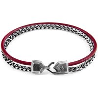 ANCHOR & CREW Men's Bowspirit Mast Silver & Round Leather Bracelet in Red | Size: 21 cm