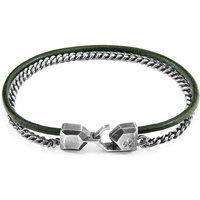 ANCHOR & CREW Men's Crossjack Mast Silver & Round Leather Bracelet in Green | Size: 23 cm
