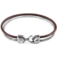 ANCHOR & CREW Men's Gallant Mast Silver & Round Leather Bracelet in Brown | Size: 23 cm