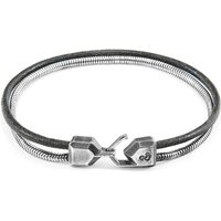 ANCHOR & CREW Men's Gallant Mast Silver & Round Leather Bracelet in Grey | Size: 19 cm